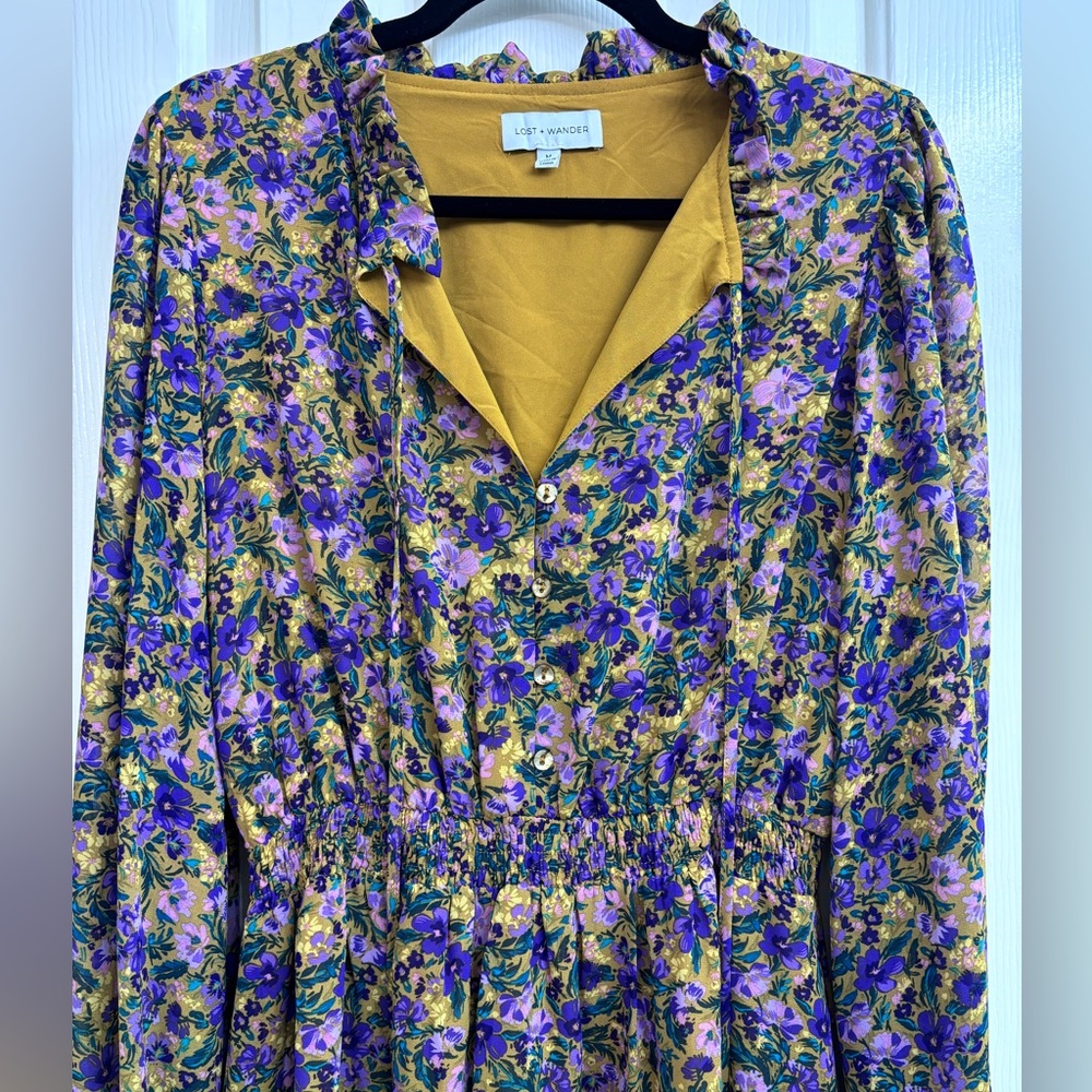Lost + Wander Mauve Medley Purple Floral Mini Dress (Long Sleeve) - SIZE M - Picture 6 of 15